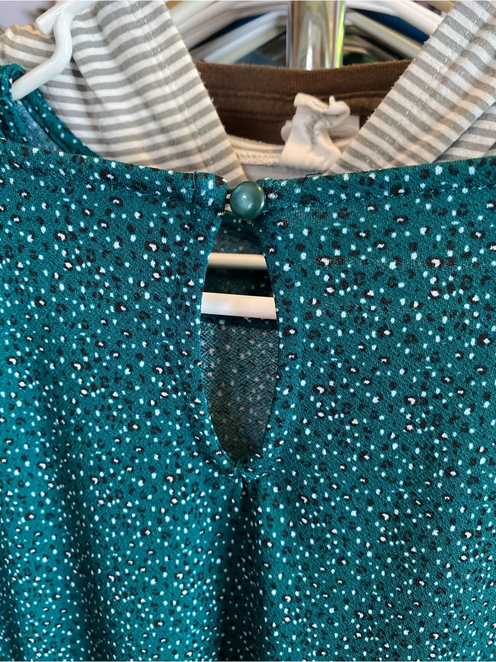 Adrianna Papell Teal Sparkle Long-Sleeve Blouse - Picture 6 of 9